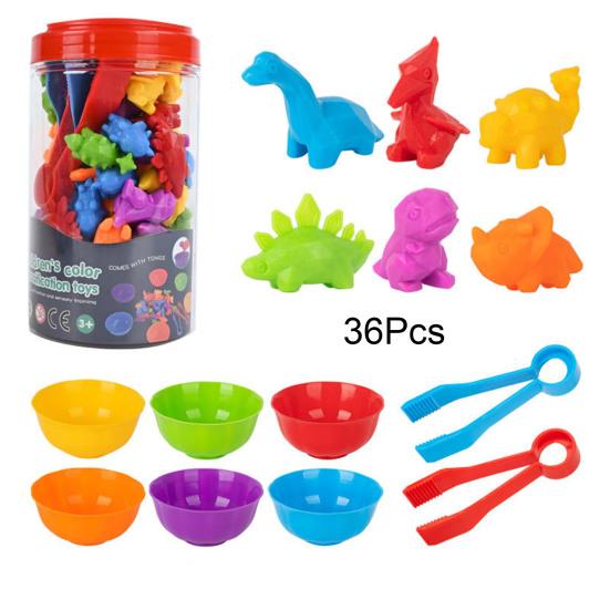 1 набор игрушек для подсчета животных с мисками, пинцетом, мультяшным динозавром, игрой на подсчет и сортировку цветов для малышей, мальчиков и девочек, обучающей игрой для дошкольников