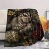 1PC Dark Floral Wildlife Print FlAannel Blanket, High quality Comfortable for All Seasons, Home Decor, Warmth and Comfort