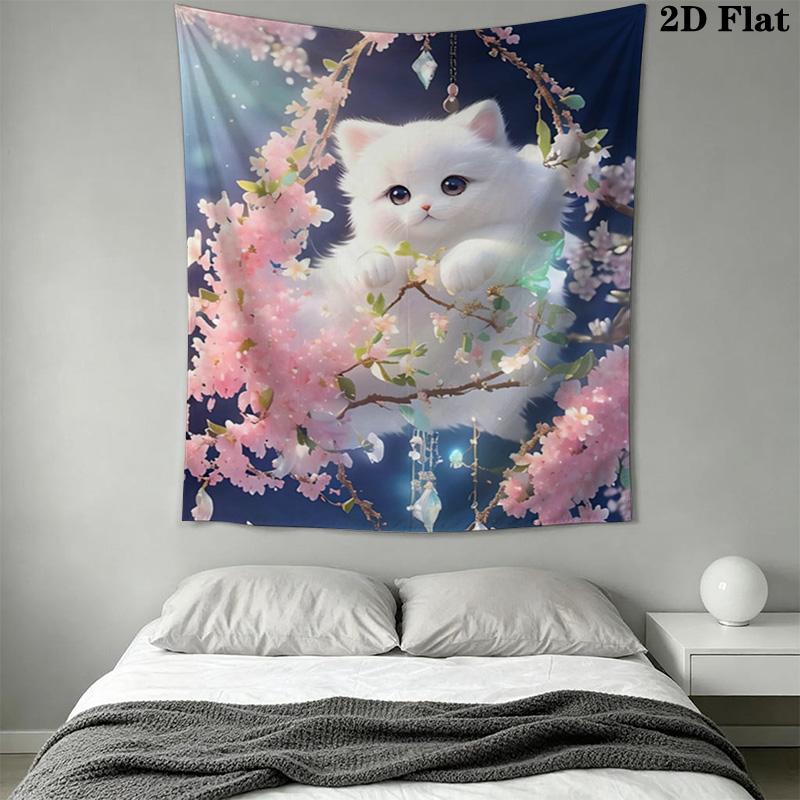 Whimsical cat & florals Pattern Home Decor Tapestry, Wall Hanging, Decorative RV Wall Cloth.ZGT0914425