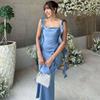 Ruffle Streamer Backless Satin Dress For Women Patchwork Slim High Waist Sleeveless Long Dresses Lady Party Sexy Vacation Elegant Evening Dress Femme