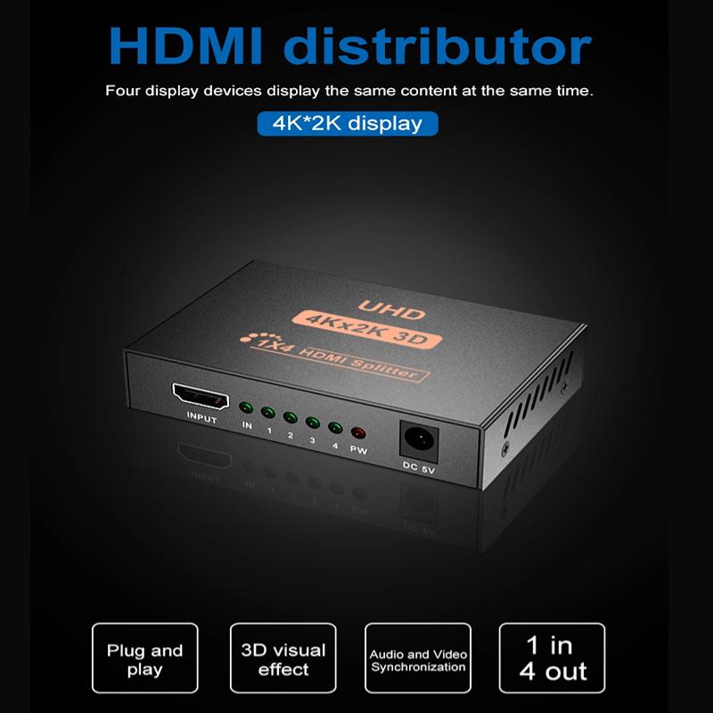 1 в 4 выхода 4K 1080P HDMI-разветвитель 1x4 видео HDMI-распределитель HDMI-переключатель дублирующий усилитель экрана для HD TV DVD PS3 Xbox