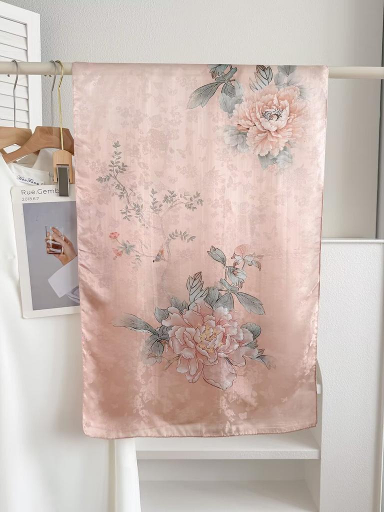 New Sangbo Satin Silk Long Scarf New Chinese Printed Silk Scarf Women's Spring and Summer Versatile Sunscreen Shawl Gift Accessories