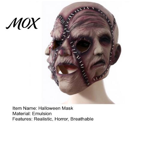 Realistic Damaged Seam Mask Halloween 3 Face Horror Mask, Latex Triple Head Cosplay Prop for Character Haunted House, Breathable Scary Stitched