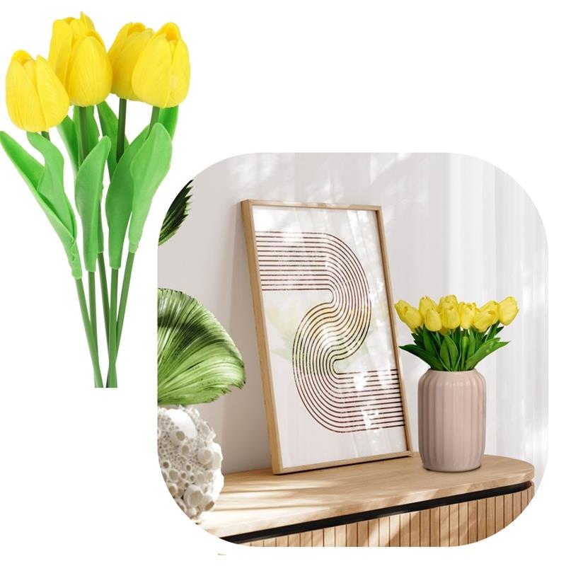 Tulips Silicone Flowers Artificial Decorative Plants for Vase 5 Pcs Yellow