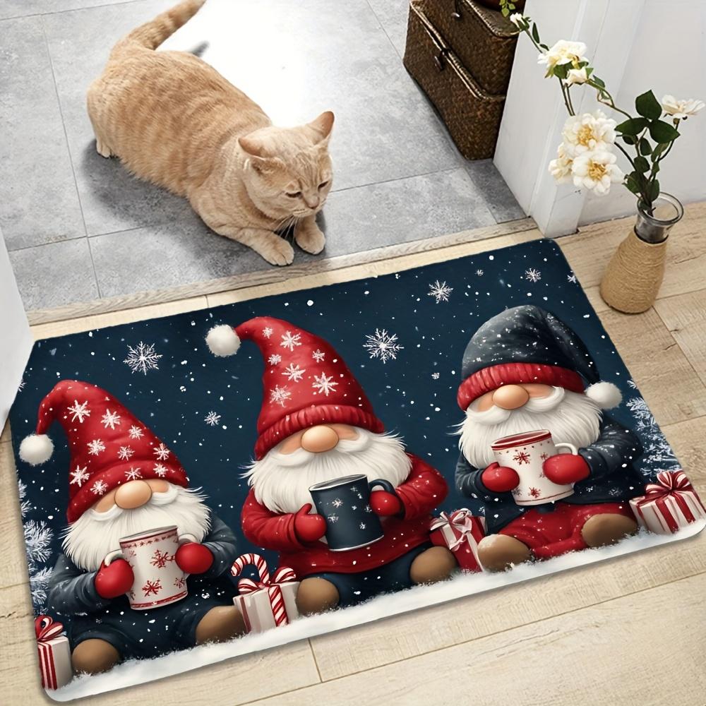 Three Gnomes Mug Gift Snowflake Print Non Slip Entry Mat Winter Xmas Snow Scene Indoor Front Door Decor Rug