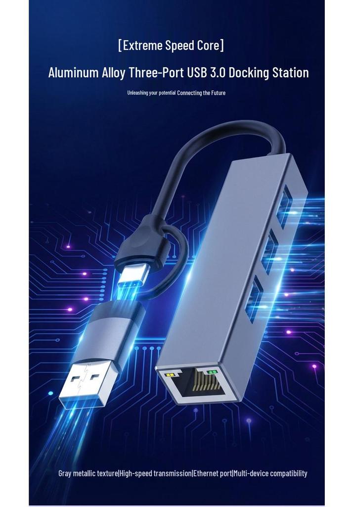 USB 3.0 Hub with Gigabit RJ45 Ethernet and 100Mbps Network Card