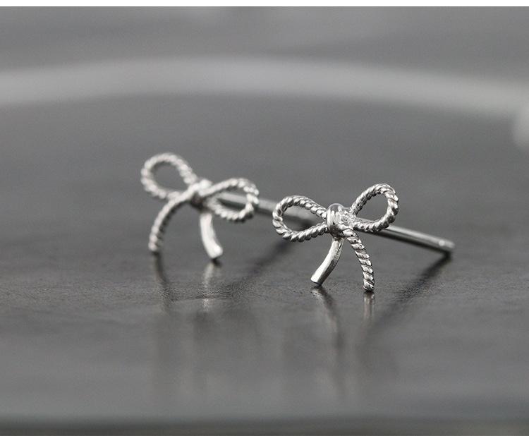 Серьги-гвоздики из серебра 925 пробы, женская мода, милые, крошечные, с прозрачным бантиком, подарок для девочек, подростков, женщин