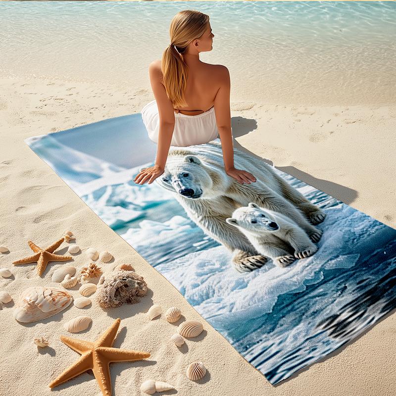 1Pc Polar Bear Family Arctic Beach Towel, Quick Dry, Multi-Use for Beach Pool Gym Yoga Home Travel, Christmas, Halloween, Xmas Gift S929194