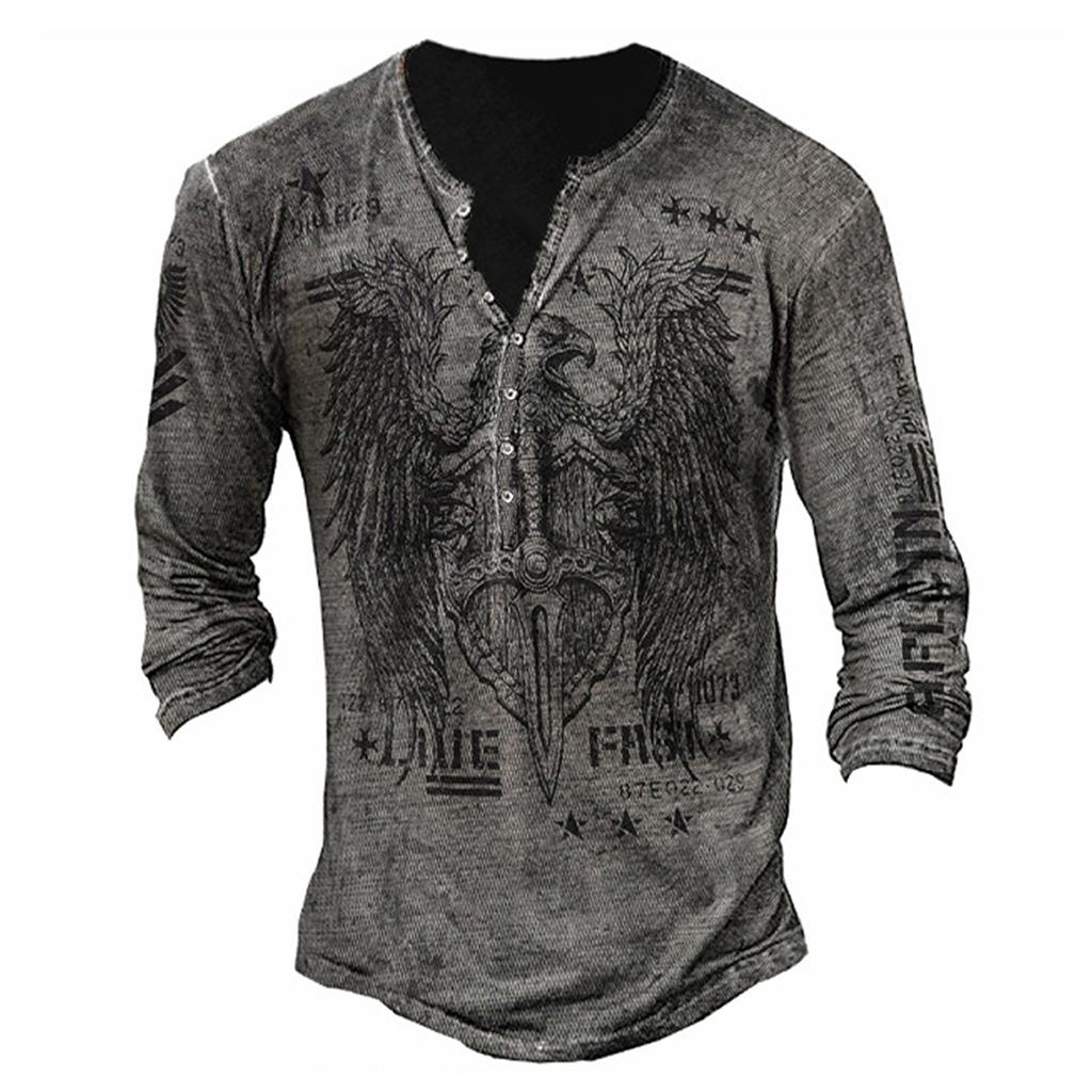Men's Long Sleeve Punk Style Fashion T-Shirt Spring and Autumn Causal Vintage T Shirts