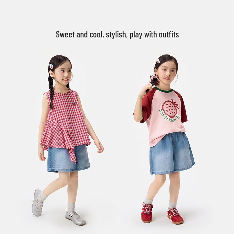 Xiaoyinman Girls' Loose Casual Cherry Embroidery Denim Shorts