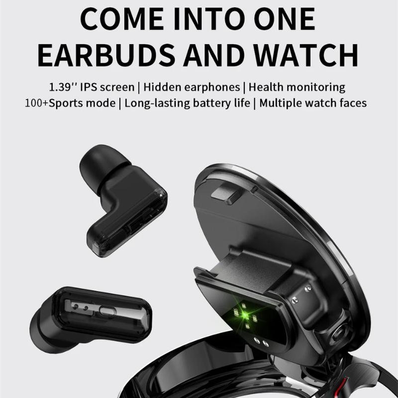 Умные часы с наушниками 1,39 дюйма Фитнес-часы 2 в 1 Монитор калорий и сна Монитор сердечного ритма и артериального давления Bluetooth-часы