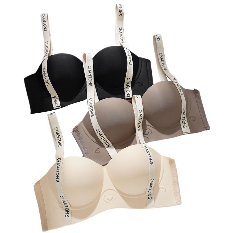 Push-up Bra for Small Breasts Anti-sagging Seamless No Steel Ring Bra Beautiful Back Bra Seamless Shoulder Strap Letter Bra Gathering Soft Support Bra