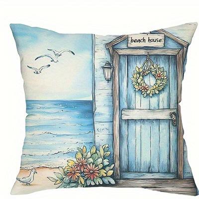 Beach Scenes Bicycle Flowers Doublesided Printed pillow cover Short plush Suitable living rooms bedrooms throw cushion cover