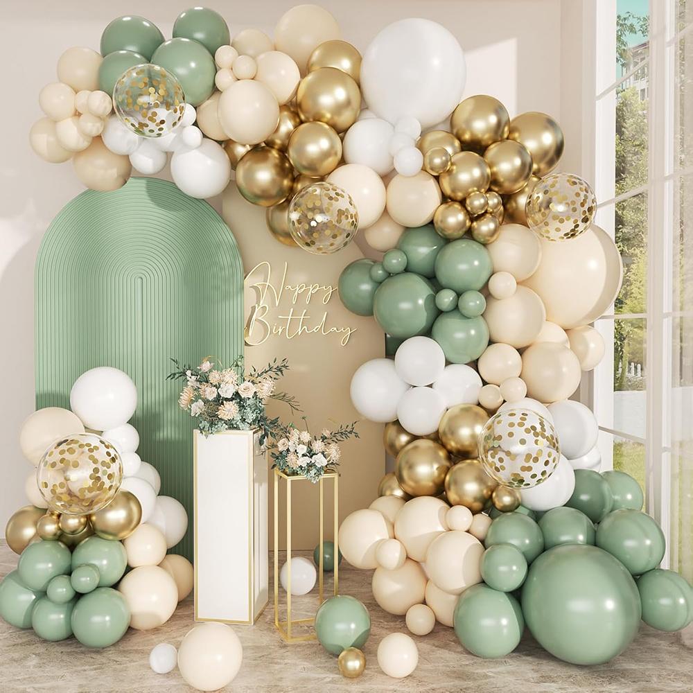 Sage Green Balloon Garland Arch Kit Olive Green White Sand Gold Confetti Balloon Wedding Bridal Shower Birthday Party Decoration