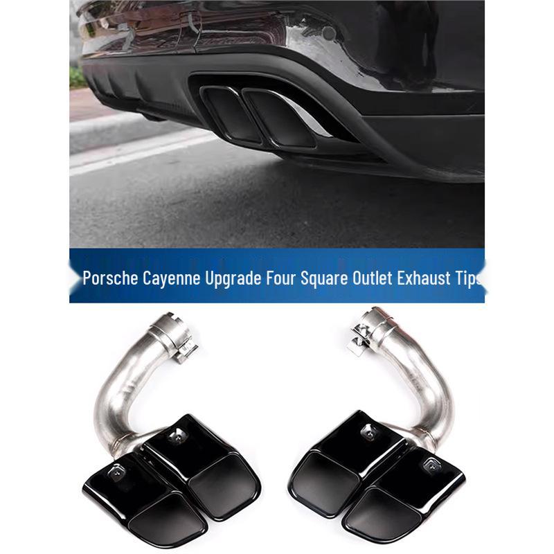 11-23 Porsche Cayenne Улучшенные насадки на глушитель (Quad Exhaust Tips), Трехслойные, Спортивные, Черные