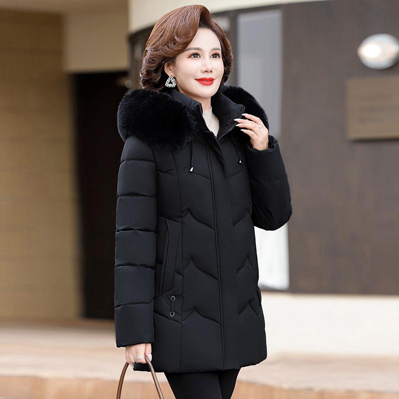 Winter new middle-aged and elderly down cotton clothes women slim and thin removable hat fur collar mother's warm jacket