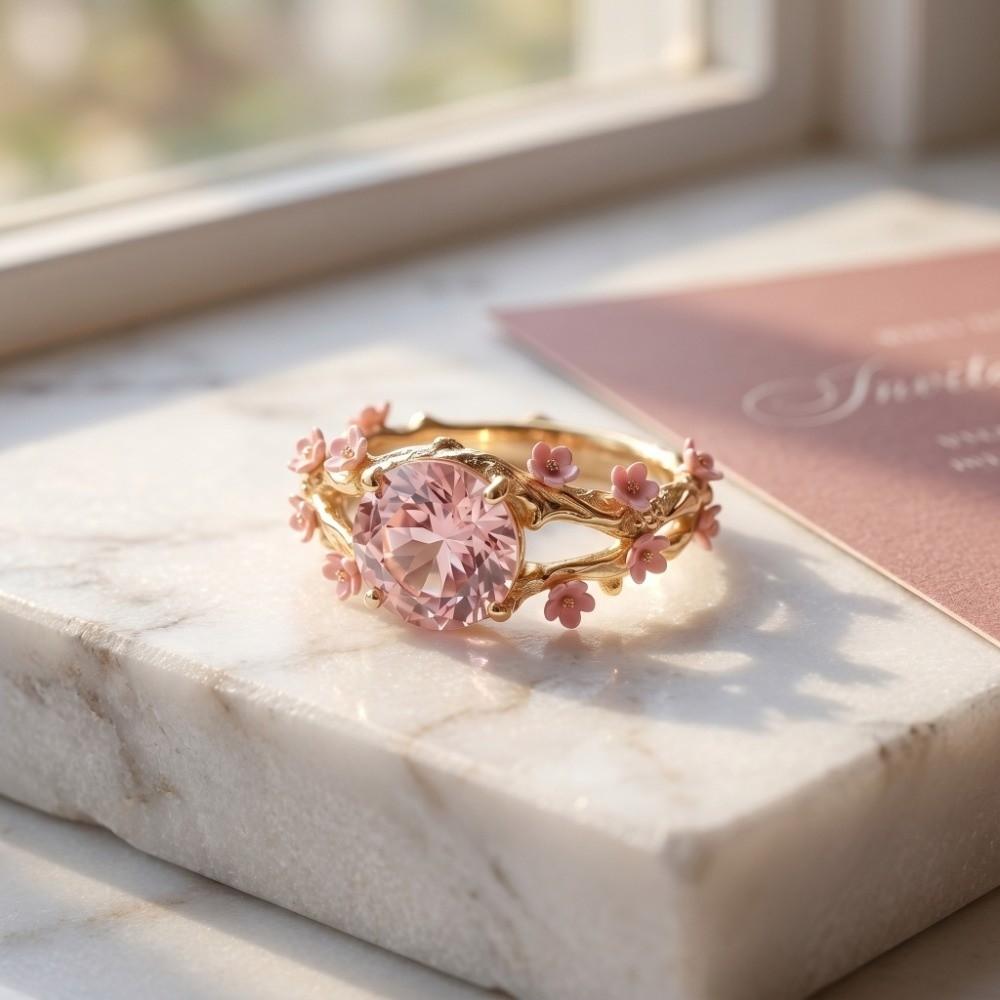 Elegant Flower Crystal Ring Light Luxury Finger Jewelry Sweet Rhinestone Ring  Girls