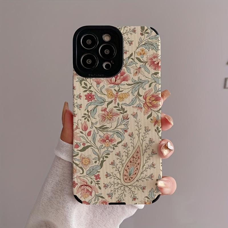 Ретро Бохо Цветочный Узор Чехол для Телефона для iPhone14 13 12 11 7 8Pro/ Max/Plus XR XS Ударопрочный Задний Чехол Амортизирующий