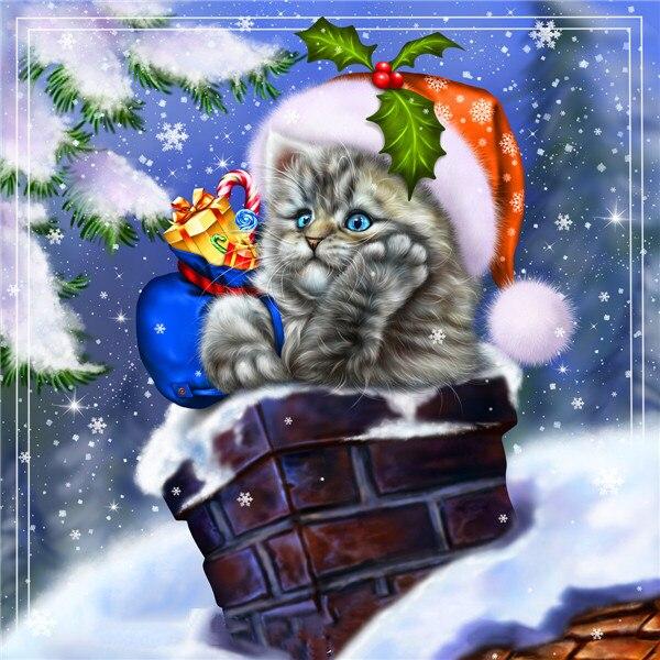 5d алмазная живопись, полная дрель, круглая Алмазная вышивка кошка, собака, вышивка крестиком, стразы, мозаика, Рождественский подарок