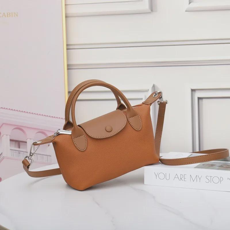 Women's Fashion Shoulder Bag: Genuine Leather Cowhide Dumpling Handbag with Contrast Colors