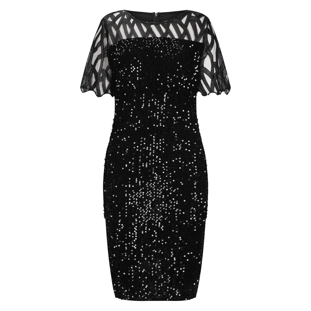 Коктейльные платья больших размеров для женщин, модное платье с короткими рукавами с блестками и блестками, эластичные платья и расклешенные платья