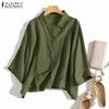 Women Daily Casual Loose Long Sleeve Solid Color Blouse Shirts