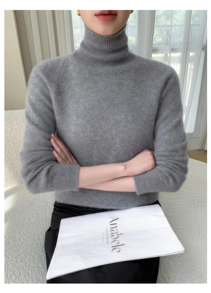 Women's High Neck Cashmere Sweater - Thick Raglan Sleeve, Loose Fit, Autumn/Winter Knit Base Layer