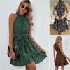 Summer Women's Sleeveless Polka Dot Lace-up Ruffled Dress