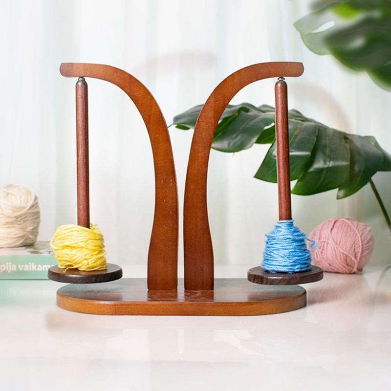 Yarn Holder Spinner Magnetic Yarn Dispenser Pendulum Rotating Yarn Spinner Wooden Double Yarn Spindle Sewing Tool Knitting