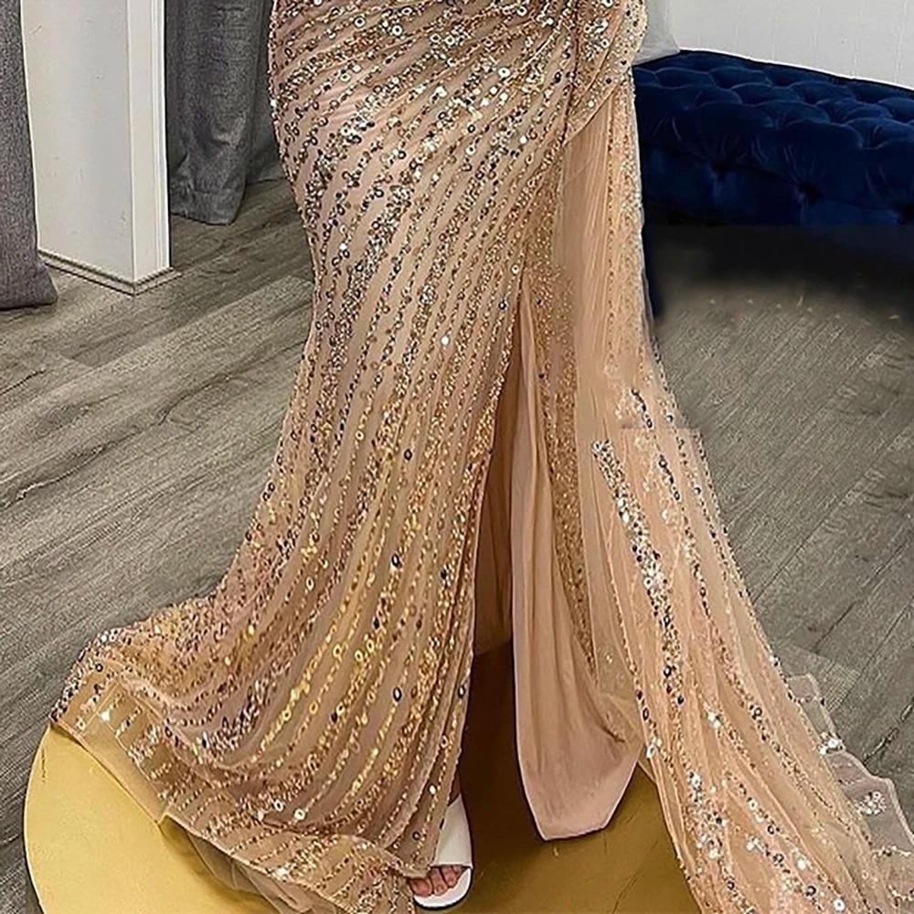 Blue Sexy Shoulder Split Harpoon Tail Light Luxury Temperament Celebrity Banquet Host Dress LA11111
