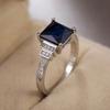 Blue Square Cut Four Claws Women Ring Vintage Design Gracious Lady Luxury Inlaid Zircon Female Jewelry Wedding  Rings