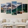 Modern Home Decor Wall Art Canvas Poster Painting 5 Pieces HD Printed Lake Boat Mountain Landscape Modular Pictures Frame No Frame