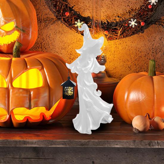 Светодиодный фонарь ведьмы, украшение на Хэллоуин, скульптура безликого призрака с фонарем, винтажная смоляная статуя ведьмы для декора двора, патио, газона