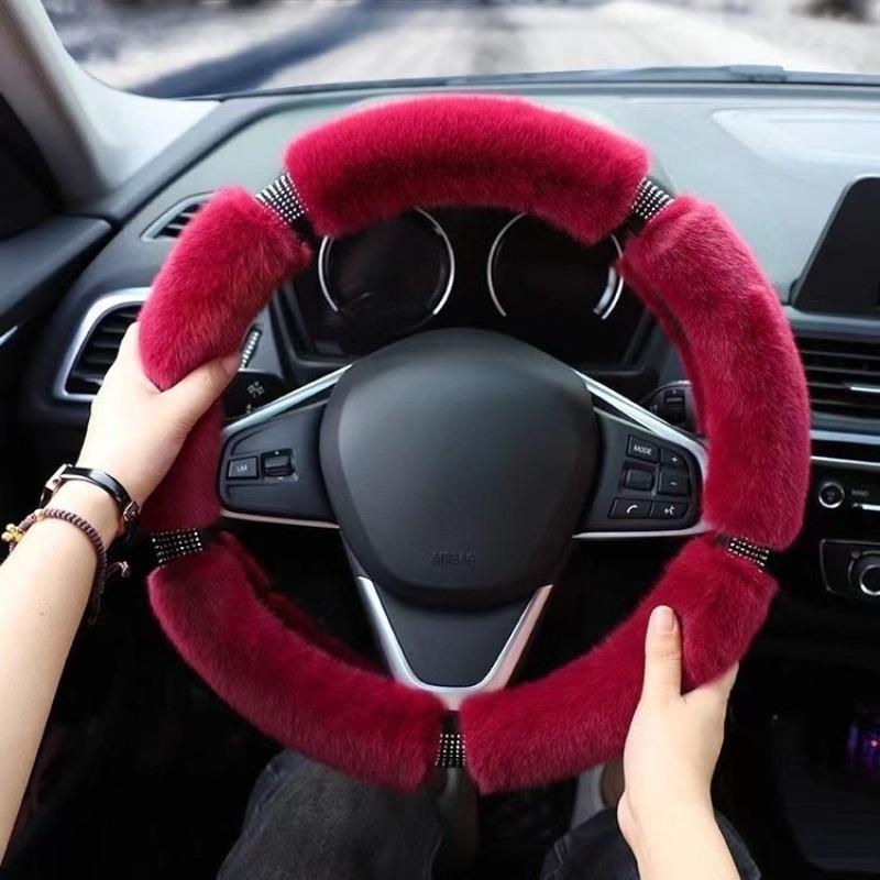 38 см Имитация меха норки Чехол на руль автомобиля Теплый плюшевый с стразами Эластичная ручка Тепло Роскошные чехлы на руль