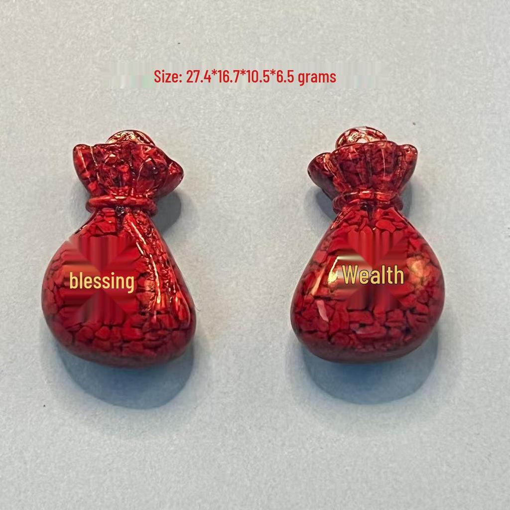 Original Gold-Plated Cinnabar Turtle Shell Fu Plaque and Gourd Pouch Accessories