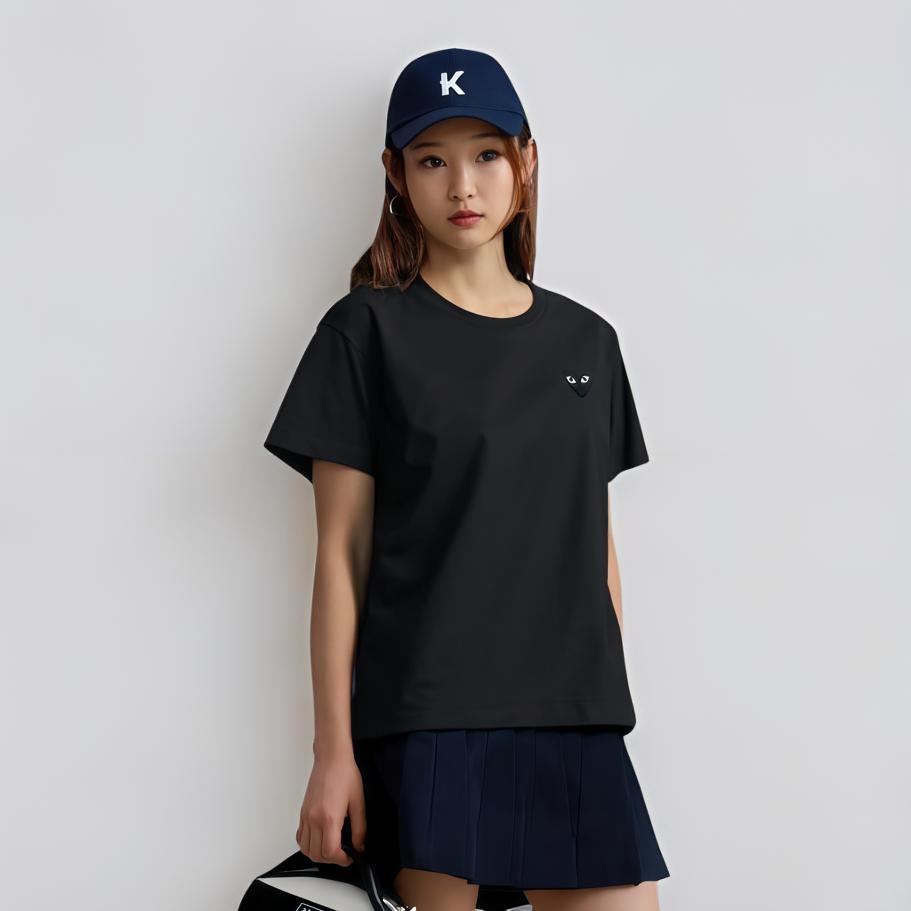 CDG Play T-Shirts Unisex Black Crew Neck Moderate AX-T064-051-BLACK