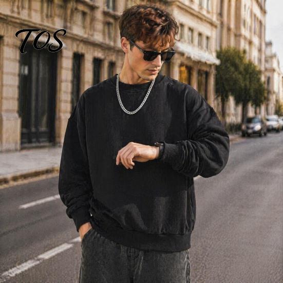 Breathable Workout Apparel Men Long Sleeve Sweatshirt, Loose Fit Pullover Shirt, Solid Outdoor Travel Clothing Color Crew Neck Sweatshirt for