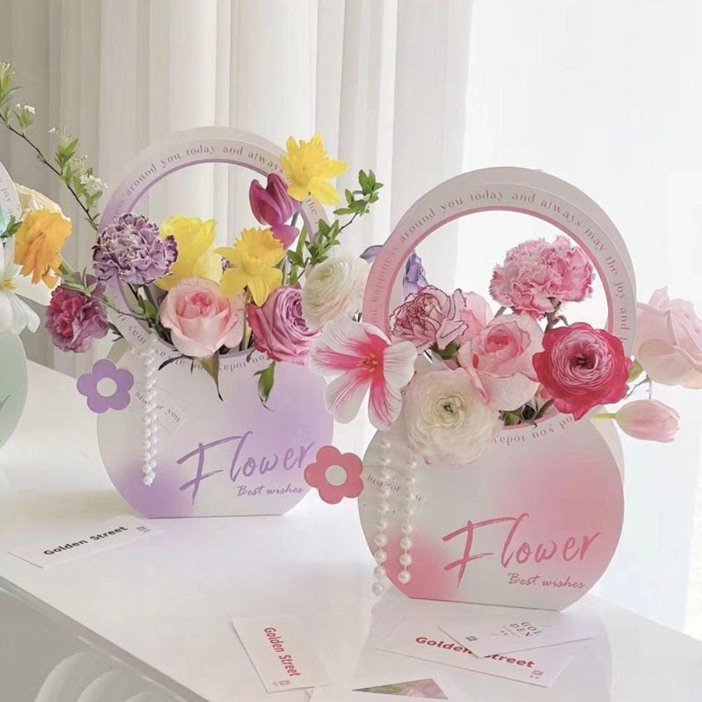 2pcs Foldable Handheld Flower Box Paper Gift Packaging Boxes Flower Arrangement Box  Room Decor