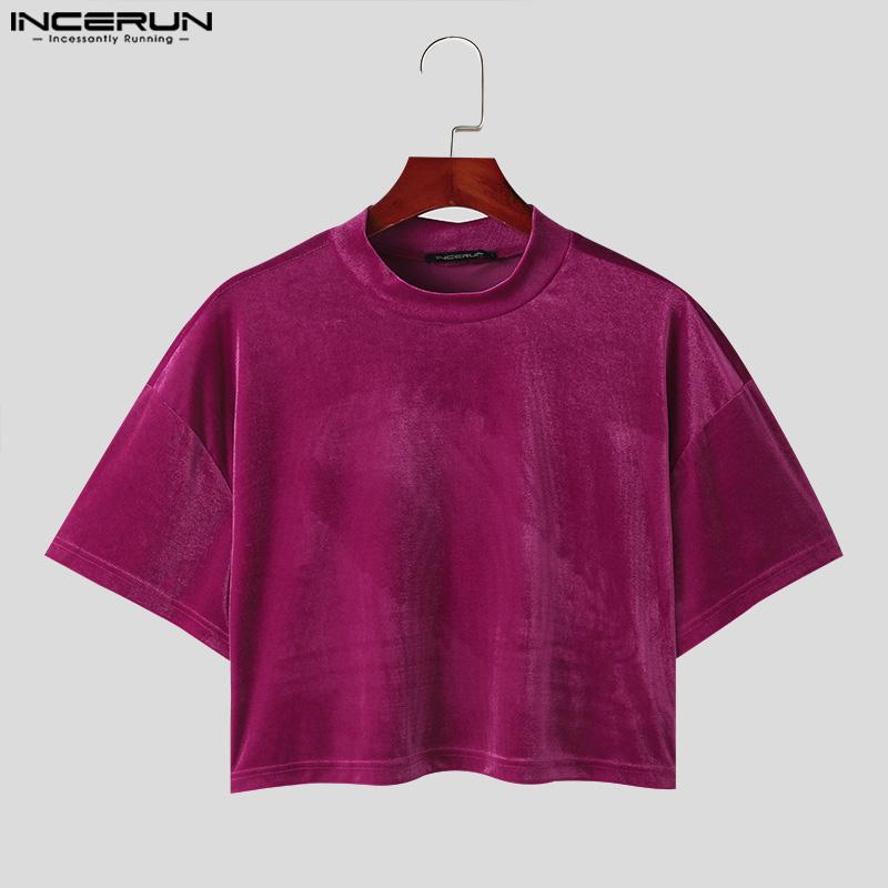 INCERUN Мужские двухцветные комплекты из топов с коротким рукавом и брюк, повседневные костюмы из 2 предметов с шортами из бархата