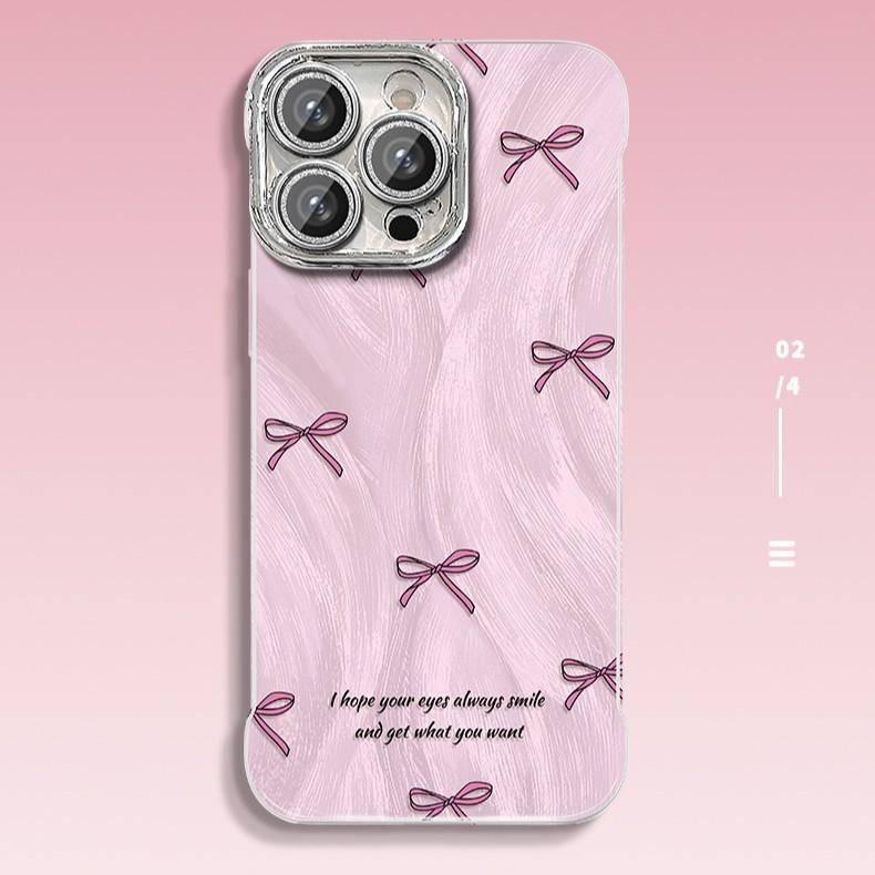 Pink Bow for IPhone 16 for Apple Phone Case 15 Feather Yarn Borderless 14 Ultra Thin 13 Bracket 12