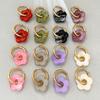 18K Gold Plated Colorful Flower Hoop Earrings - Retro Stainless Steel Jewelry for Women.