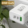 65W GaN Travel Charger EU Plug Dual USB C + USB A Port Fast Charging Wall Adapter Compact Charger for Phone Laptop Tablet