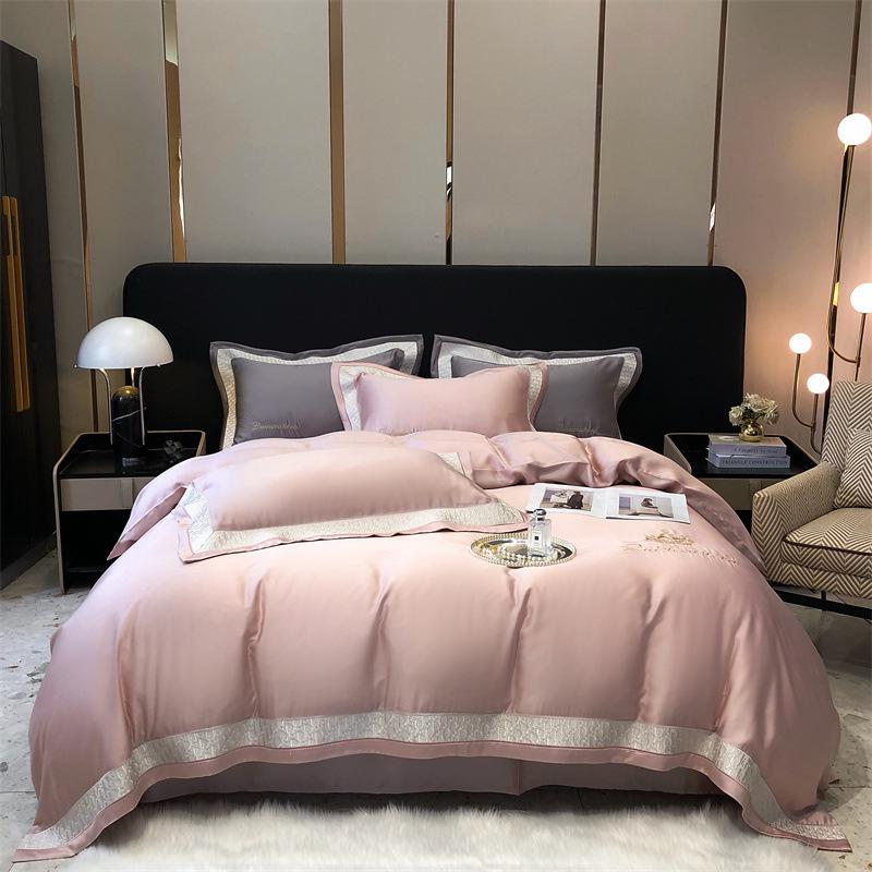 High-end 140-count Cotton Long-staple Cotton Embroidered Four-piece Set, Light Luxury Pure Cotton Class A Quilt Cover, Bed Sheet, Duvet Cover