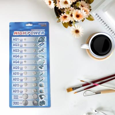 24 шт. AG1/AG3/AG4/AG5/AG10/AG12/AG13 батарейки-таблетки CR2016/2025 CR2032 литиевая батарея для DIY