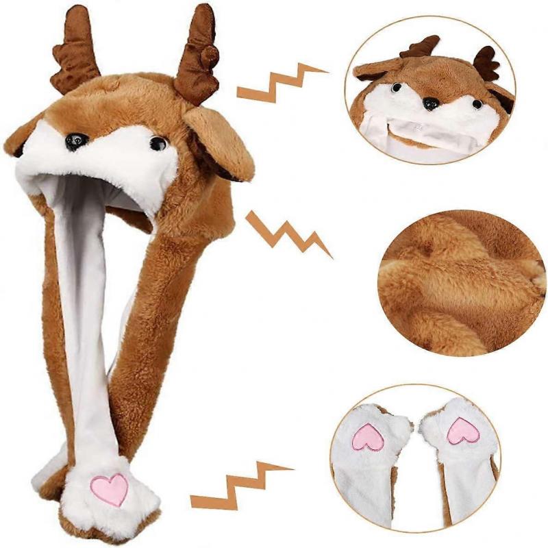 Movable Ears Hat, Elk Funny Hat, Plush Deer Ears Hat, Funny Plush Hat, for Cosplay Plush Attractive Toy Christmas Decoration Birthday Gift Hat, 58cm