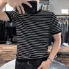 Летний мужской полосатый вязаный свитер из ледяного шелка с вышивкой пчелы, повседневный, с коротким рукавом