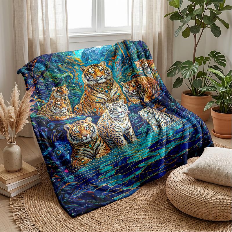 Tiger Family in Jungle 6 Theme blanket Lightweight Warm Flannel Blanket Decorative Throw Blanket for Home Decoration