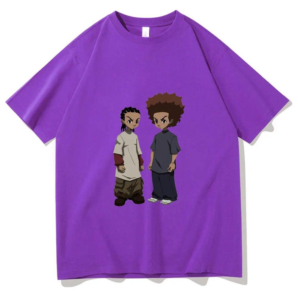 Футболка с принтом The Boondocks Huey and Riley, модные хлопковые футболки унисекс в стиле Харадзюку, негабаритная футболка унисекс в стиле рок, хип-хоп, футболка унисекс