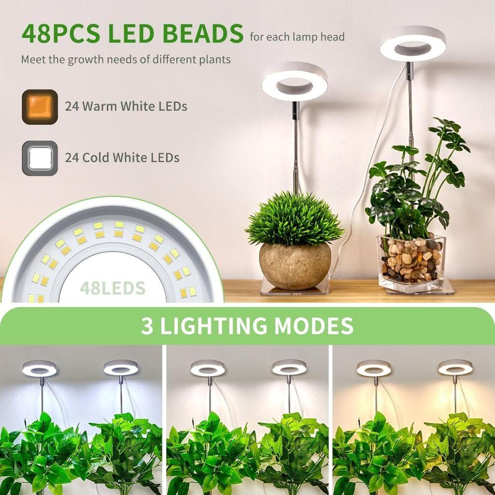 Adjustable Height LED Plant Grow Light 1/2/3/4 Head Ceiling Grow Ring Lamp  Succulent