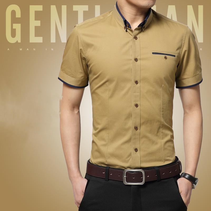 Офисные классические рубашки, мужские летние мужские блузки с короткими рукавами